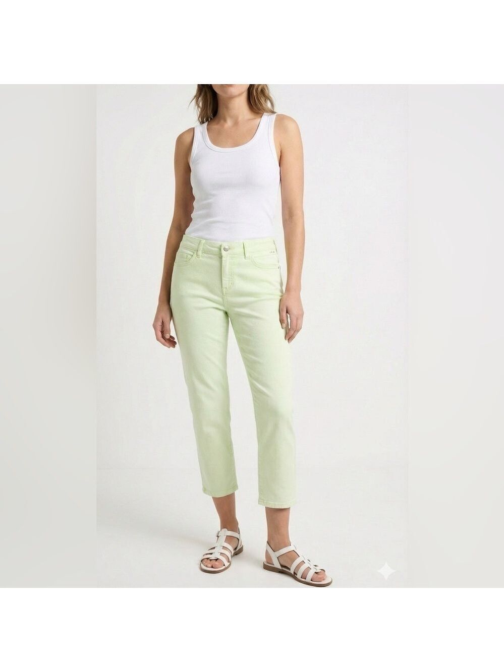 CHICO’S ‘SO SLIMMING’ Crop Pale Green 5 Pocket Gabardine Trousers Sz 12 / L